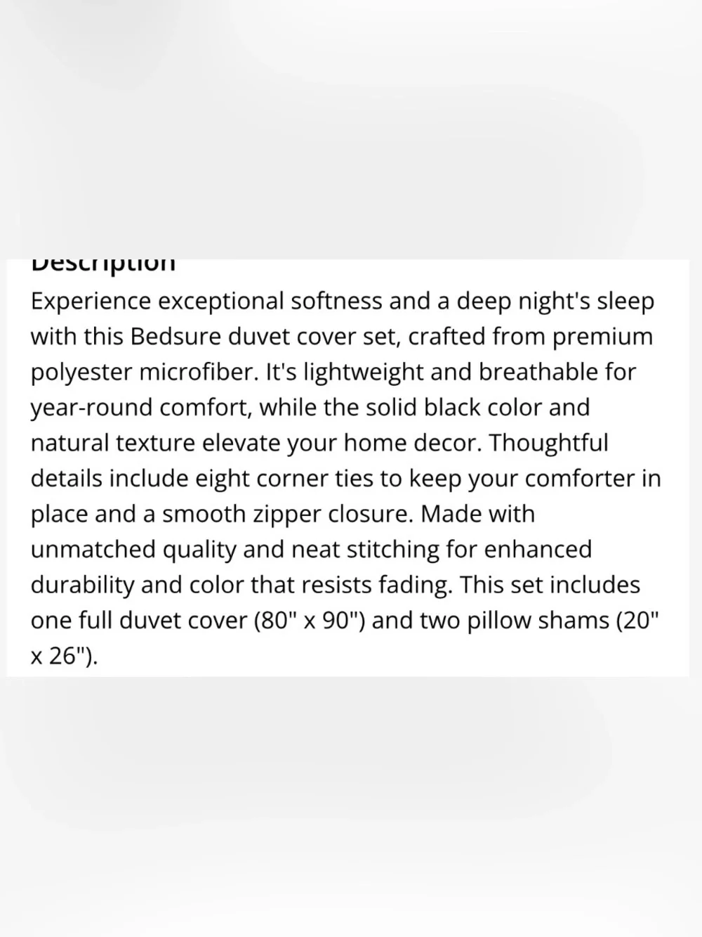 FULL SIZE Duvet Set 100% Premium Microfiber - BLACK